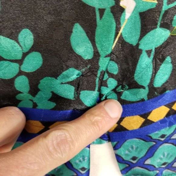 Zara XL Womens Crane Floral Print Satin Blouse Pearl Button Long Sleeve Shirt - Picture 4 of 7